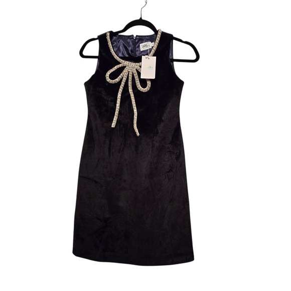Lola & the Boys Other - Lola & The Boys NWT Velvet Bow Princess Dress Girls Sz 14 Navy Beaded Lined NEW